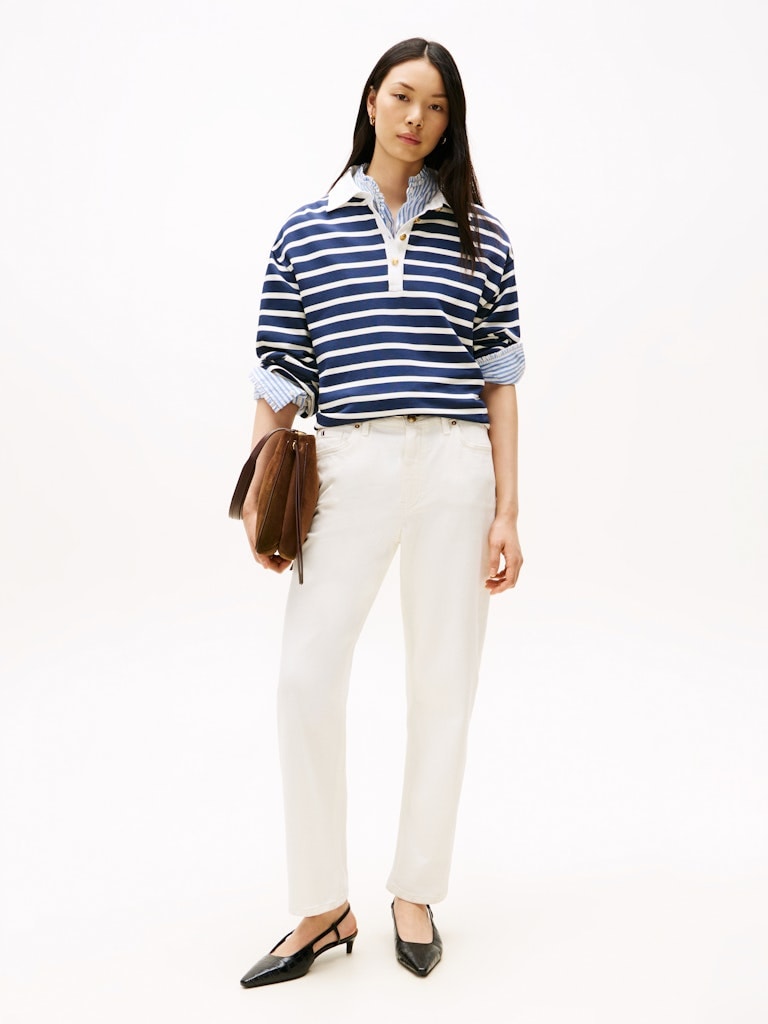 Tommy Hilfiger Kadın Lacivert Polo Yaka Düğmeli Sweatshirt