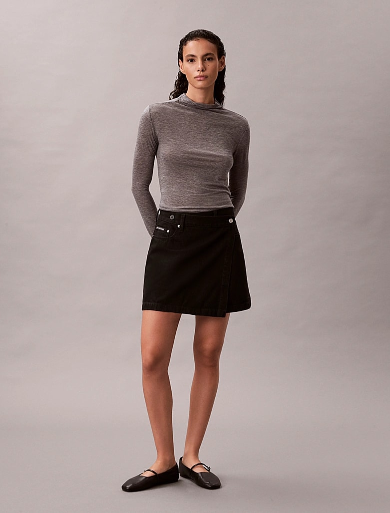 Calvin Klein Kadın Denim Siyah Mini Etek
