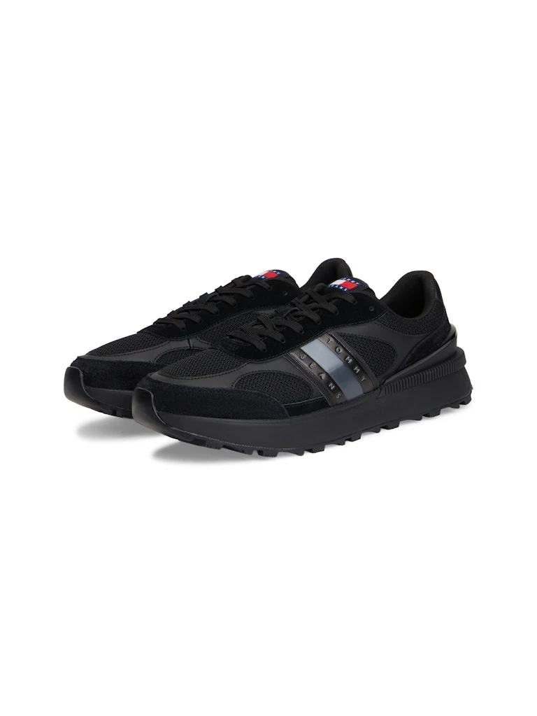 Tommy Hilfiger Erkek Siyah Kısa Taban Runner Sneakers