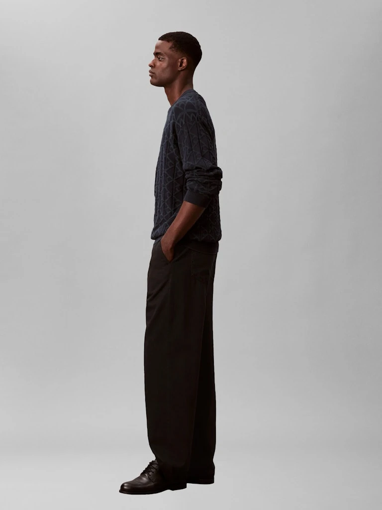 Calvin Klein Erkek Lacivert Pamuk O Yaka Logolu Triko