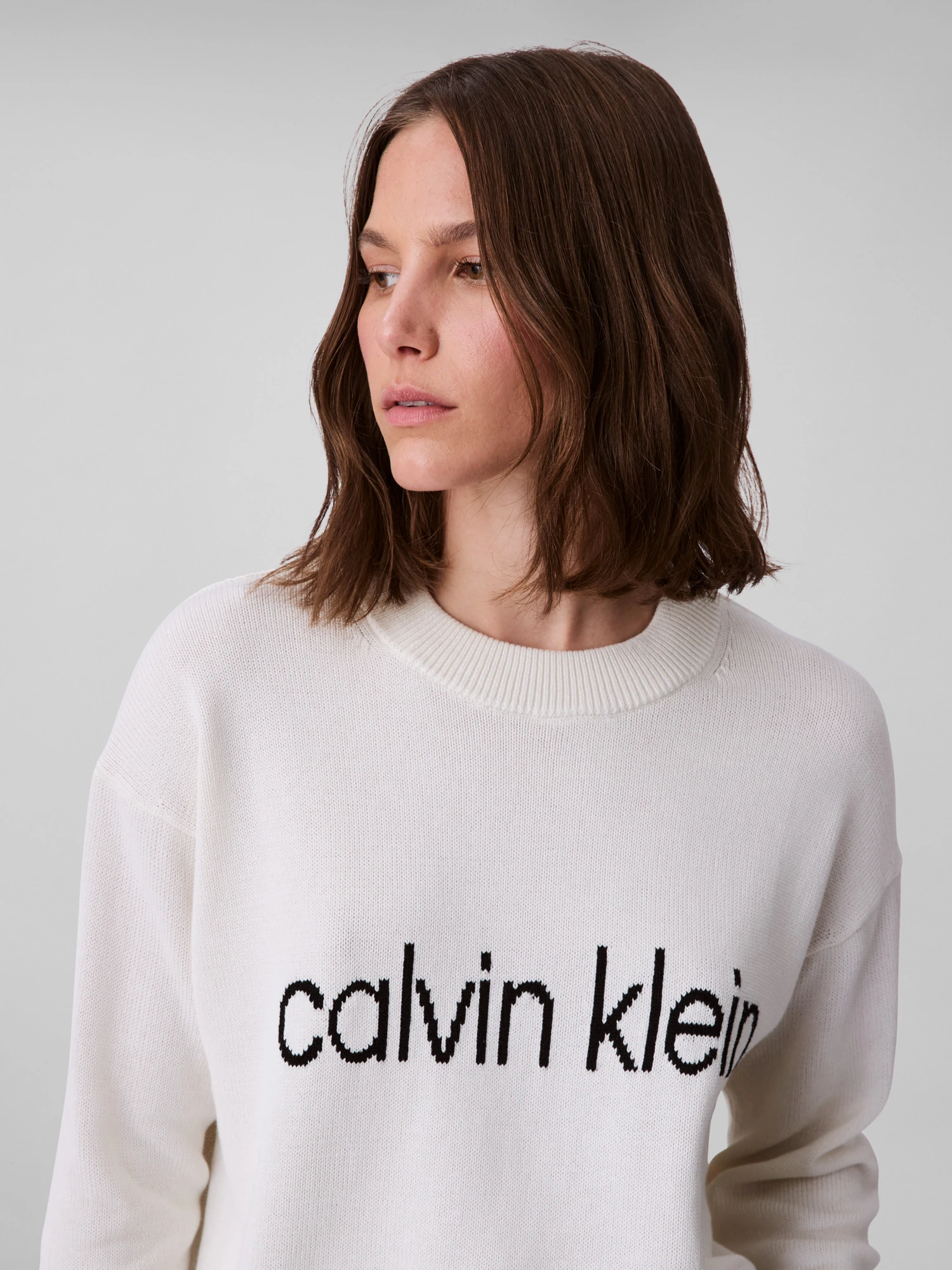 Calvin Klein Kadın Beyaz O Yaka Triko