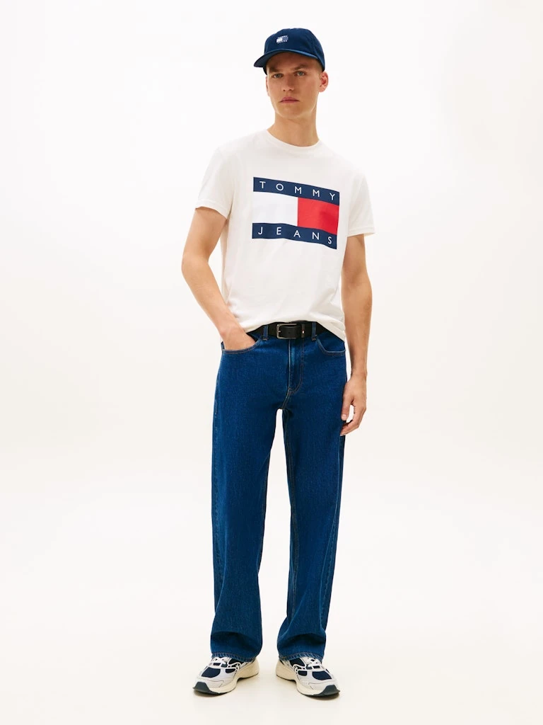 Tommy Hilfiger Erkek Beyaz Pamuk O Yaka Bayraklı T-Shirt