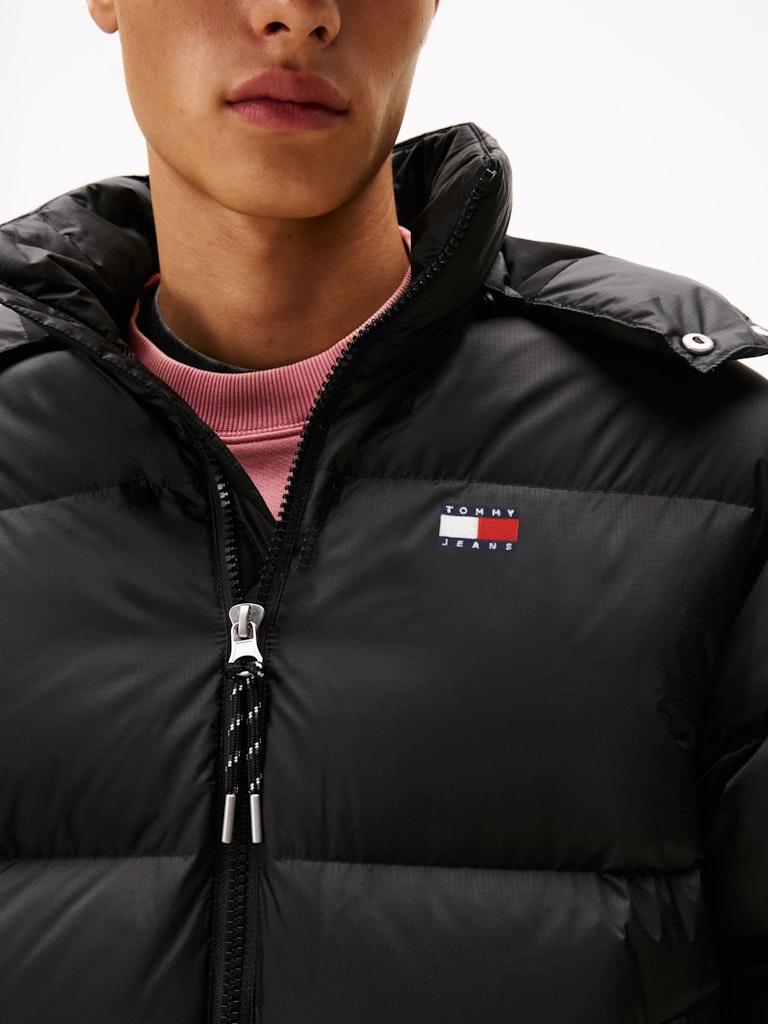 Tommy Hilfiger Erkek Siyah Kaz Tüyü Puffer Kapşonlu Mont