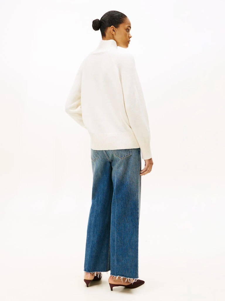 Tommy Hilfiger Kadın Ekru Yarım Boğazlı Triko