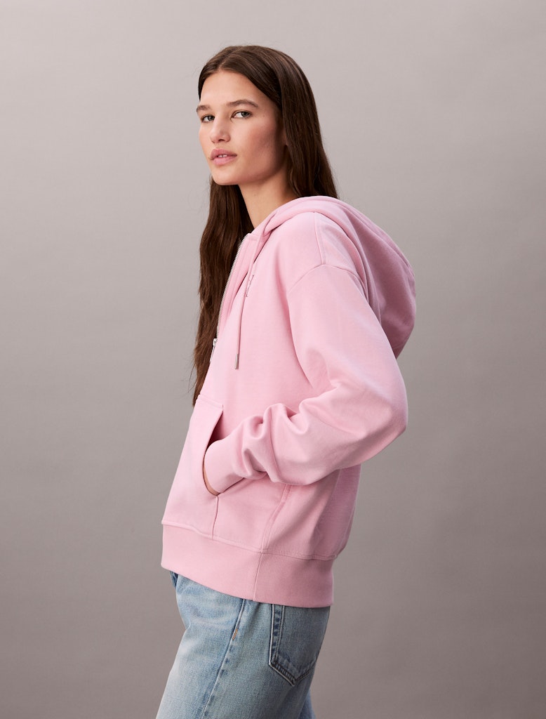 Calvin Klein Kadın Pembe  Tam Fermuarlı Kapşonlu Sweatshirt