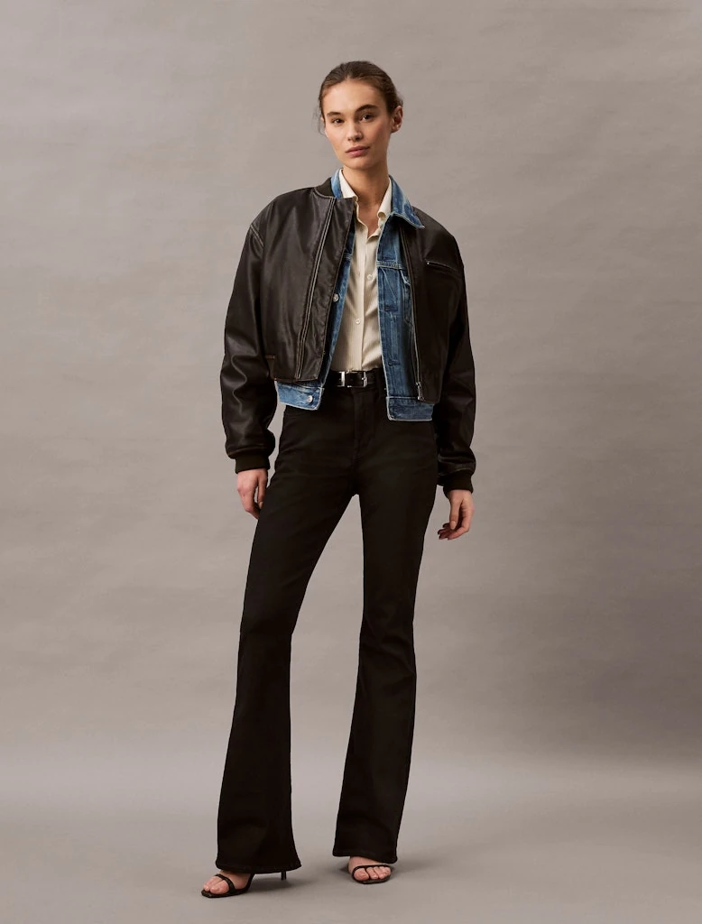 Calvin Klein Kadın Siyah  Düz Kesim Flare Jean Pantolon