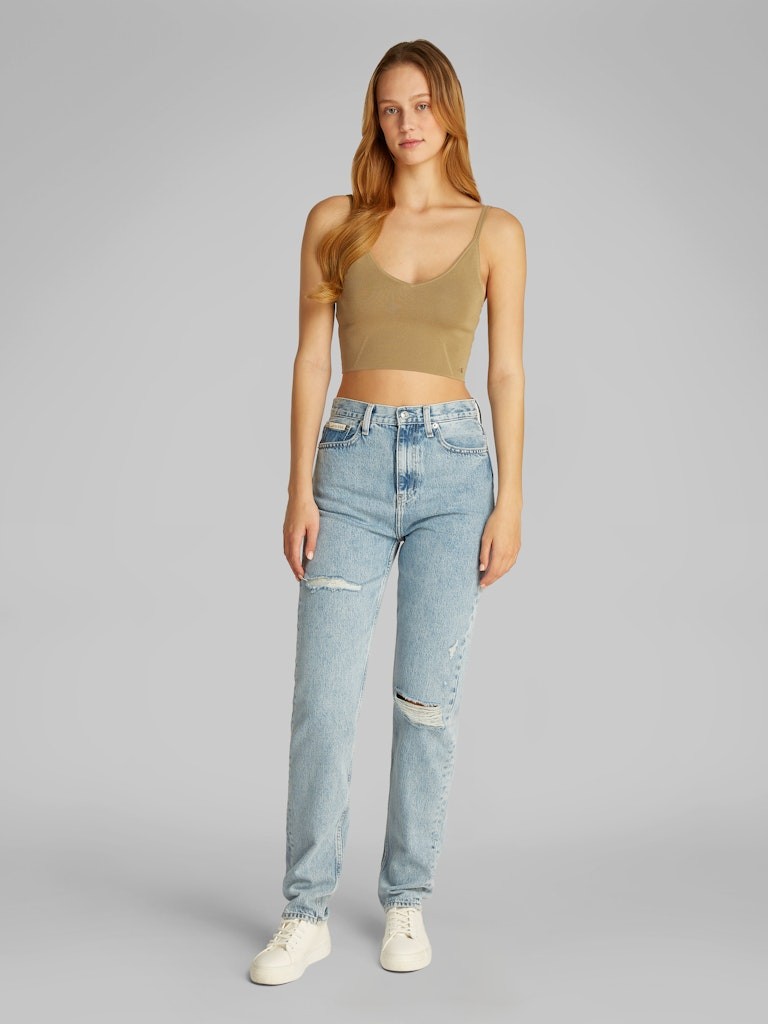 Calvin Klein Kadın Askılı Slim Fit V Yaka Örgü Kumaş Haki Bralet - J20J224805LFF