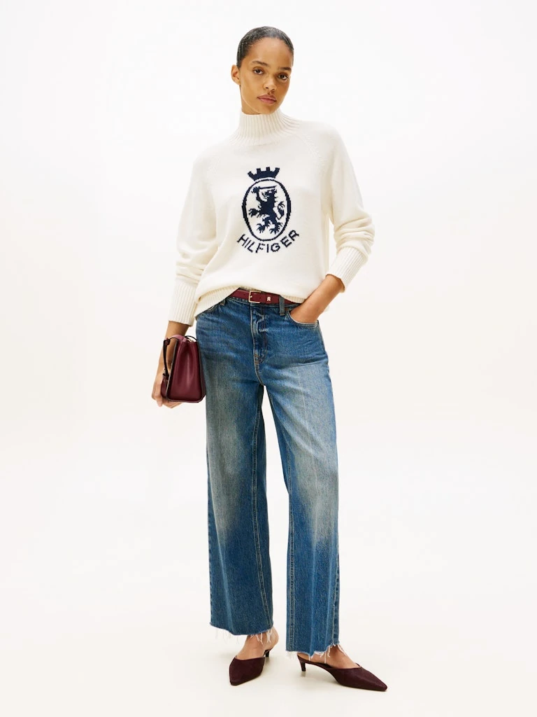 Tommy Hilfiger Kadın Ekru Yarım Boğazlı Triko