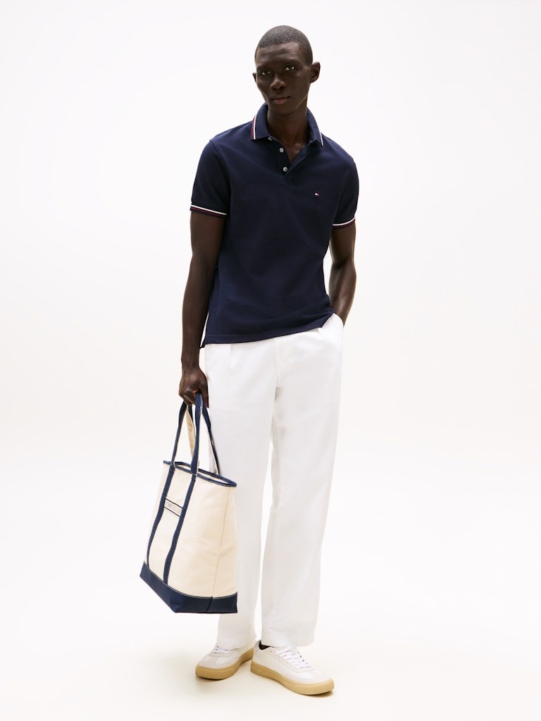 Tommy Hilfiger Pamuk Lacivert Erkek Kısa Kollu Düğmeli Polo Yaka T-Shirt - MW0MW37346DW5