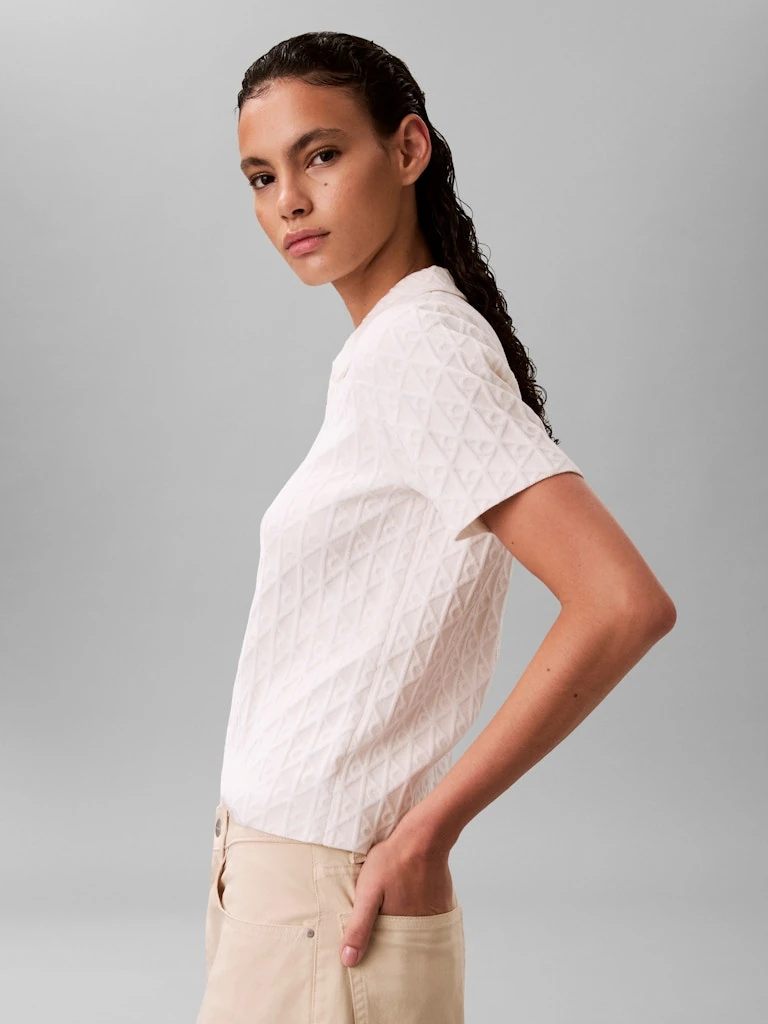 Calvin Klein Kadın Beyaz Viskon Yarım Fermuarlı Kısa Kolu Triko