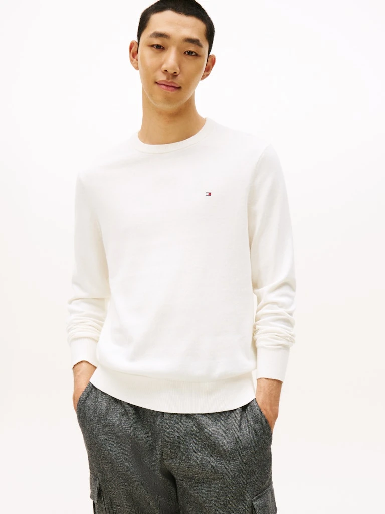 Tommy Hilfiger Erkek Ekru O Yaka Triko