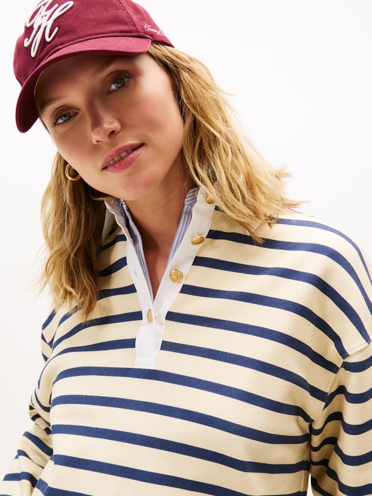 Tommy Hilfiger Kadın Kahverengi Polo Yaka Düğmeli Sweatshirt
