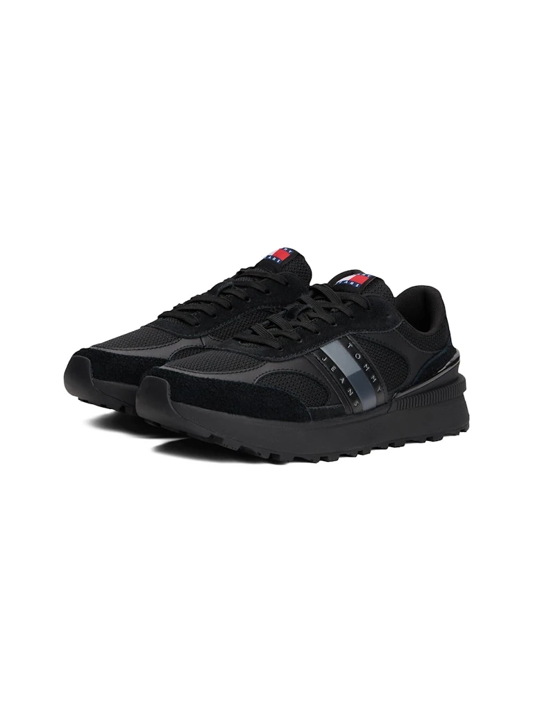 Tommy Hilfiger Erkek Siyah Kısa Taban Runner Sneakers