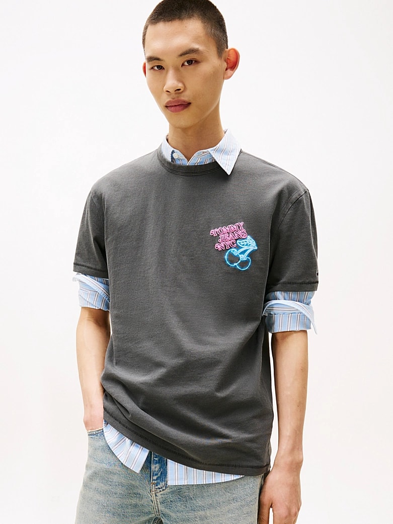 Tommy Hilfiger Erkek Siyah Yuvarlak Yaka T-Shirt