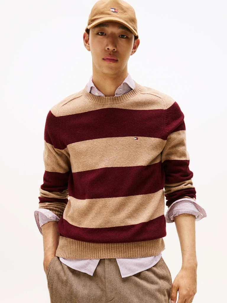 Tommy Hilfiger Erkek O Yaka Bordo Triko