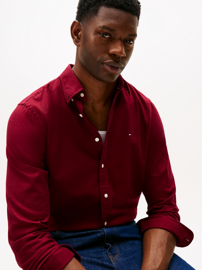 Tommy Hilfiger Erkek Normal Kesim Bordo Gömlek