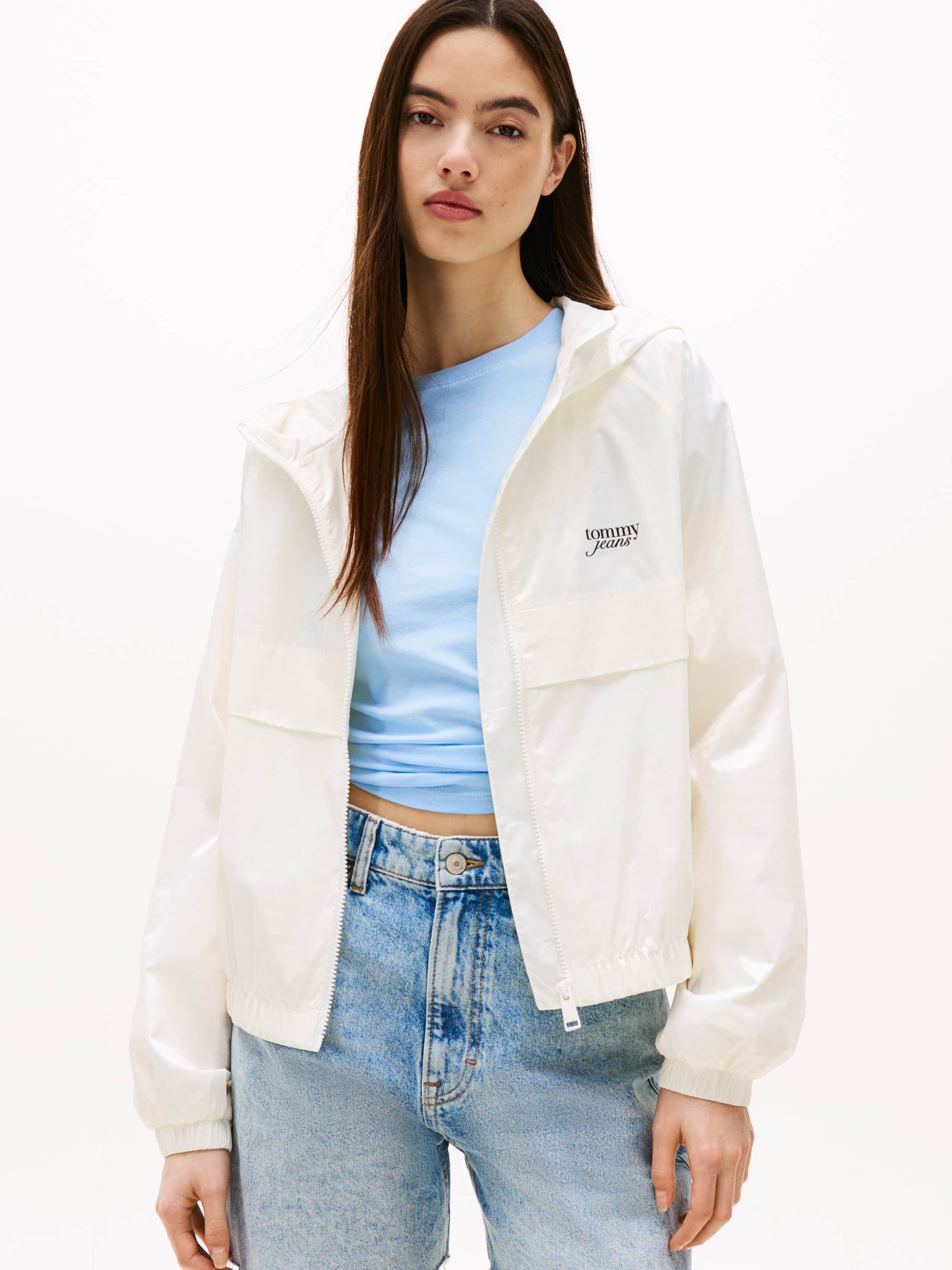 Tommy Hilfiger Kadın Jacquard Beyaz Rüzgarlık Ceket
