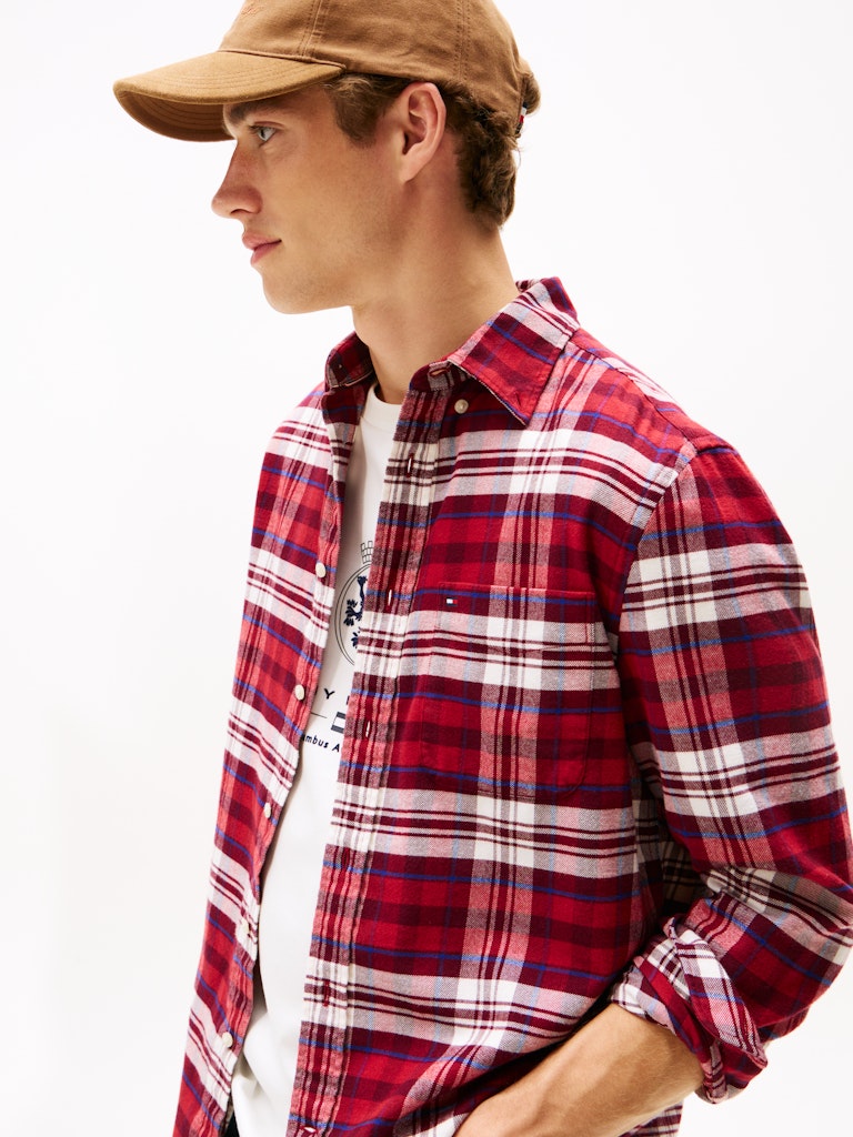Tommy Hilfiger Erkek Flanel Normal Kesim Bordo Gömlek