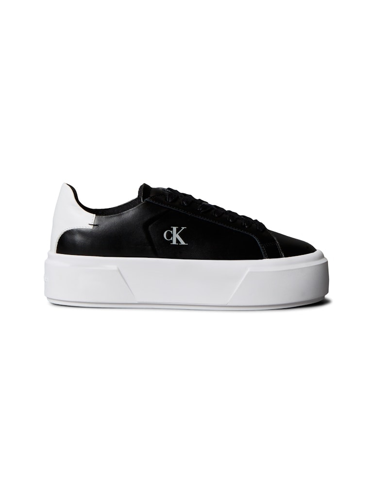 Calvin Klein Kadın Siyah Deri Kısa Taban Flatform Sneakers