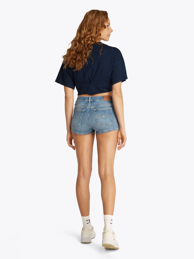 Tommy Hilfiger Rejeneratif Pamuk Mavi Kadın Kısa Kollu Crop T-Shirt - DW0DW20321C1G