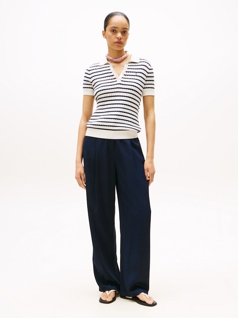 Tommy Hilfiger Kadın Beyaz Polo Yaka Triko