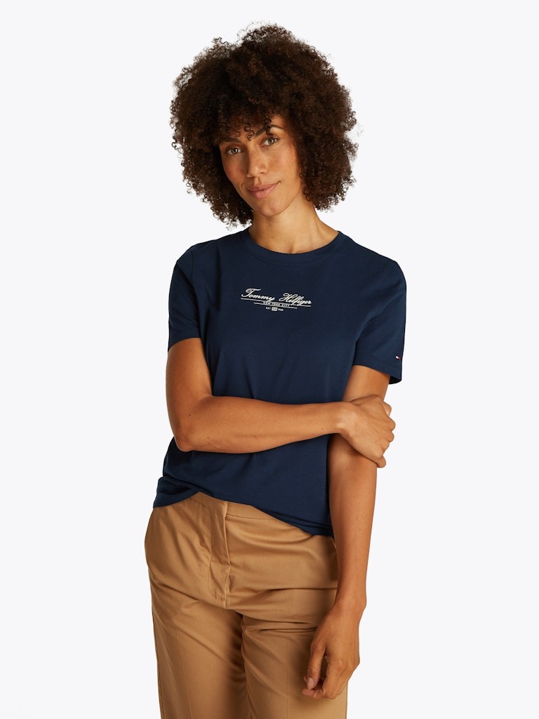 Tommy Hilfiger Rejeneratif Pamuk Lacivert Kadın Kısa Kollu T-Shirt - WW0WW45428C1G