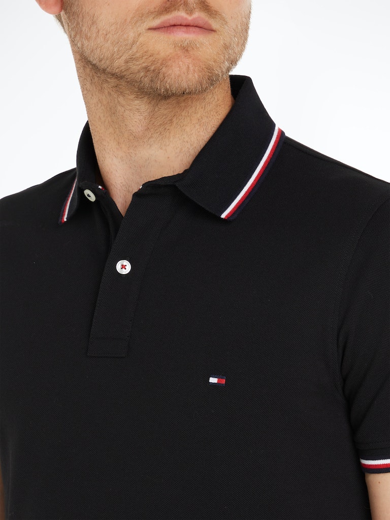 Tommy Hilfiger Pamuk Siyah Erkek Kısa Kollu Düğmeli Polo Yaka T-Shirt
