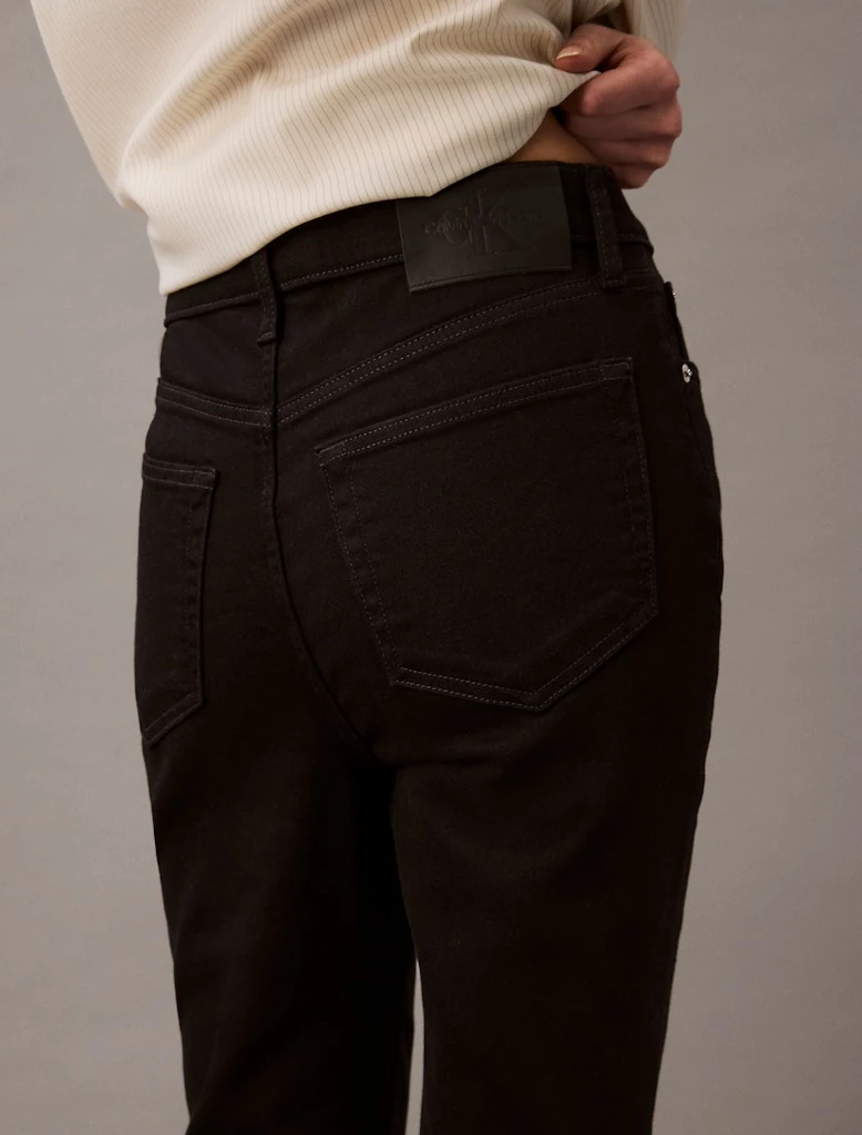 Calvin Klein Kadın Siyah  Düz Kesim Flare Jean Pantolon