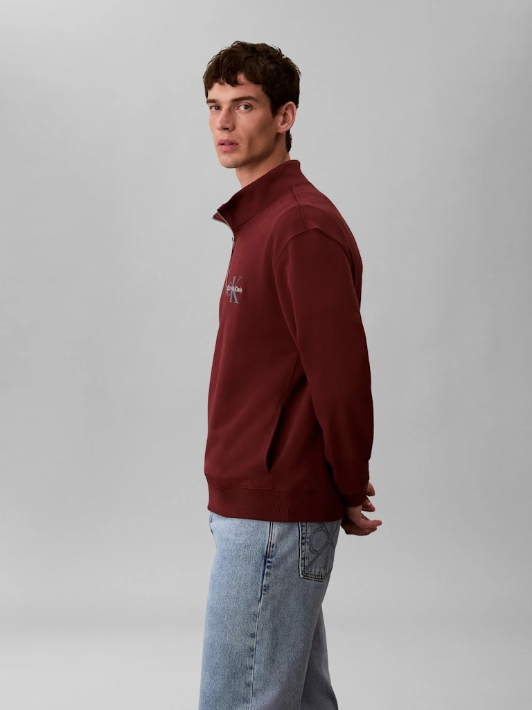 Calvin Klein Erkek Bordo Pamuk Yarım Fermuarlı Sweatshirt