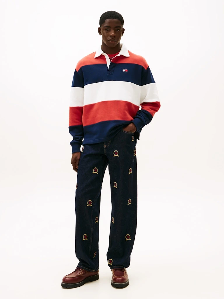 Tommy Hilfiger Erkek Lacivert Pamuk Polo Yaka Sweatshirt