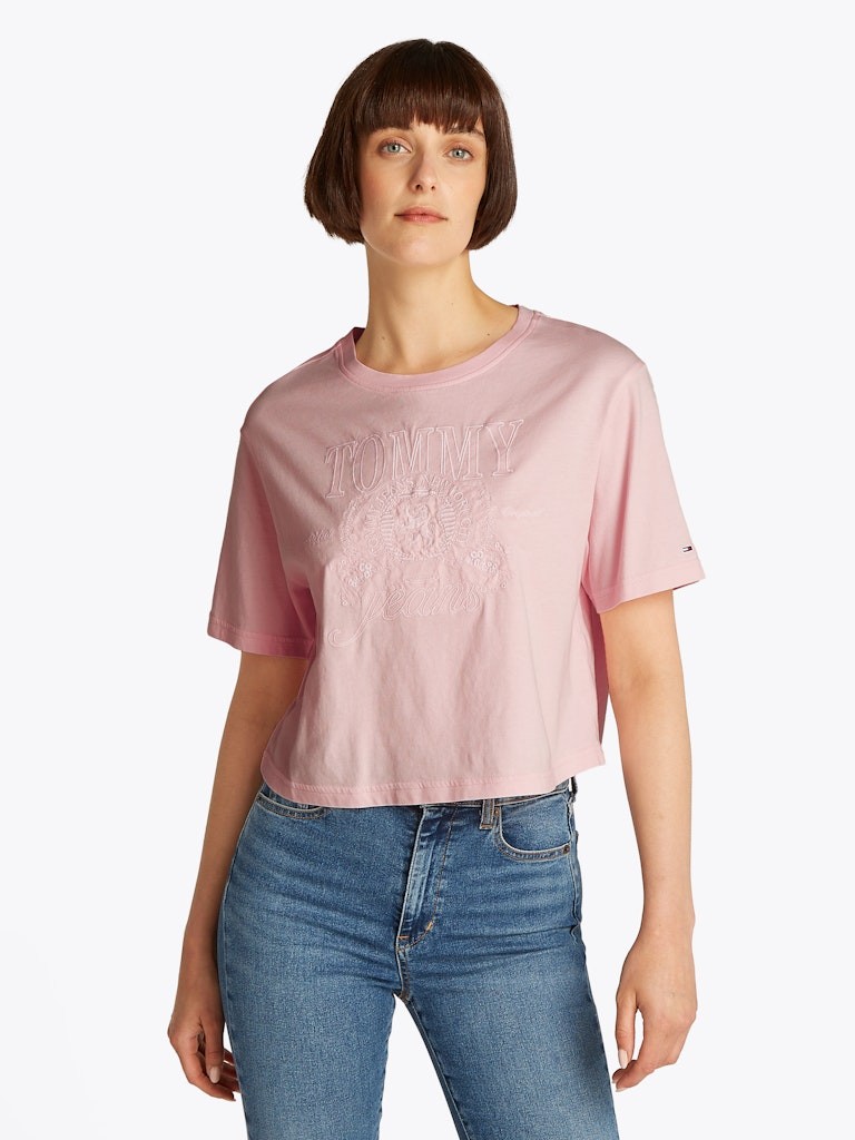 Tommy Hilfiger Rejeneratif Pamuk PEMBE Kadın Kısa Kollu T-Shirt - DW0DW20326TH3