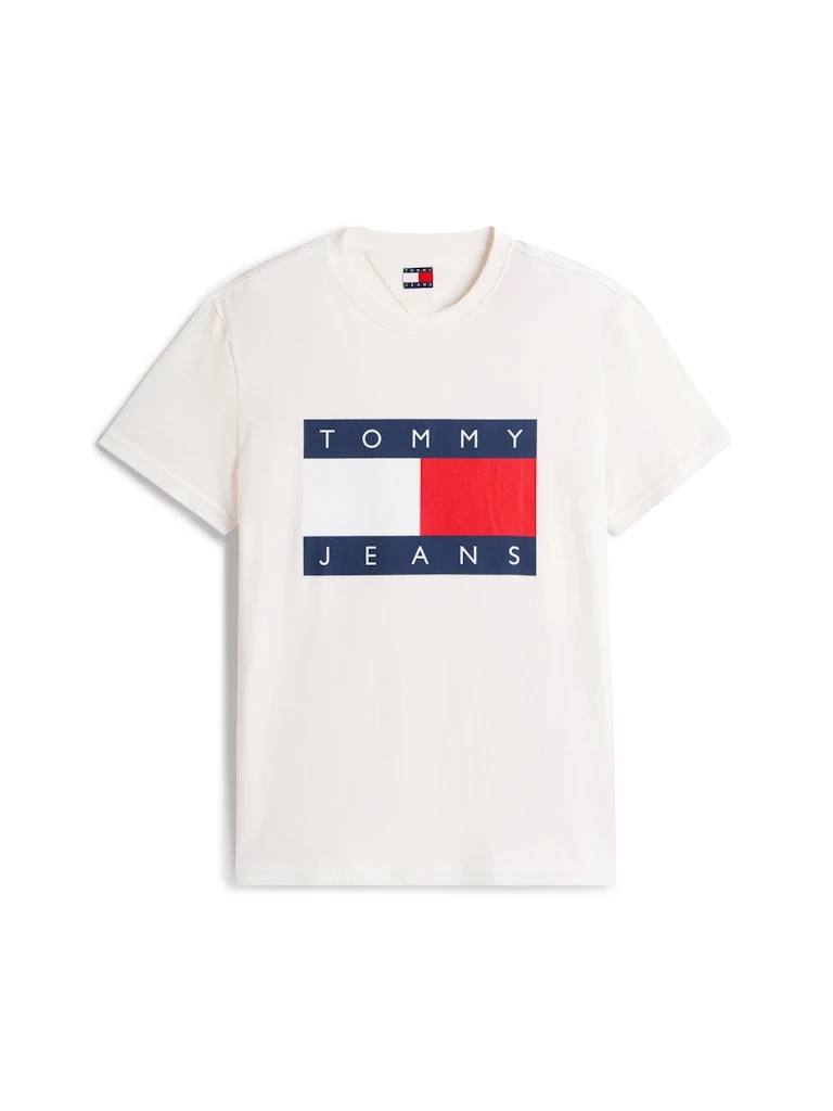 Tommy Hilfiger Erkek Beyaz Pamuk O Yaka Bayraklı T-Shirt