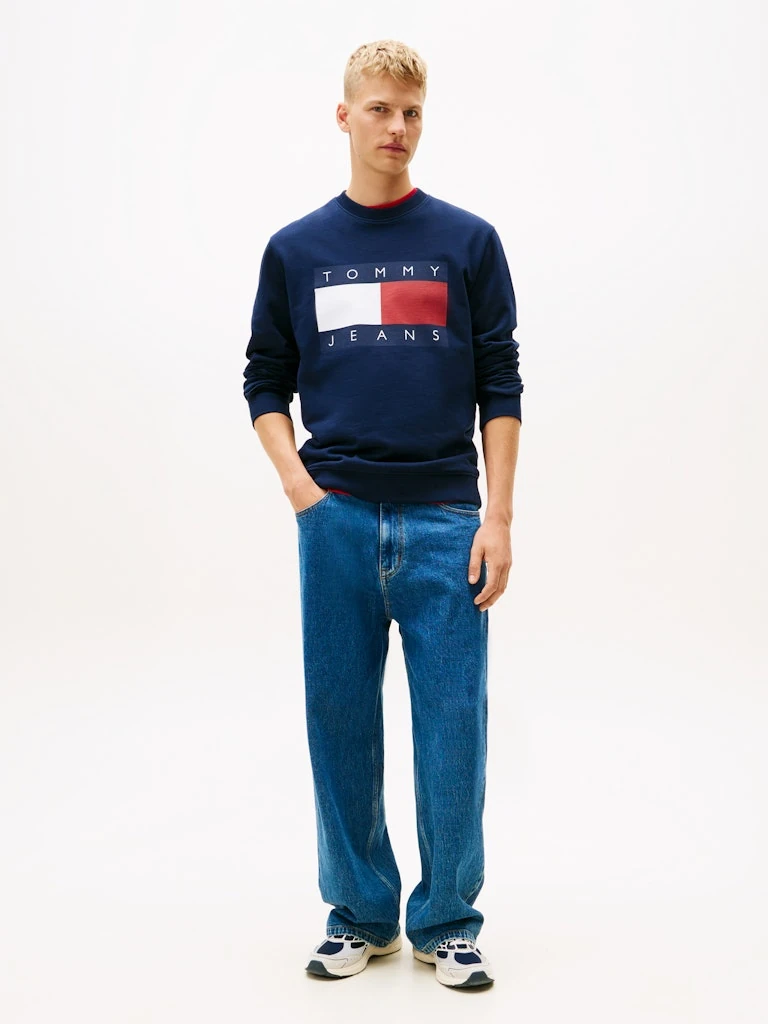 Tommy Hilfiger Erkek Lacivert Pamuk O Yaka Sweatshirt