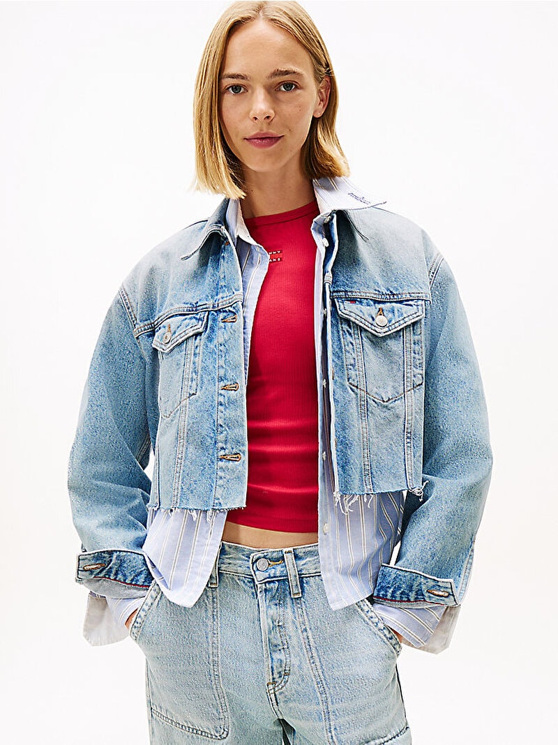 Tommy Hilfiger Kadın Cropped Trucker Denim Ceket