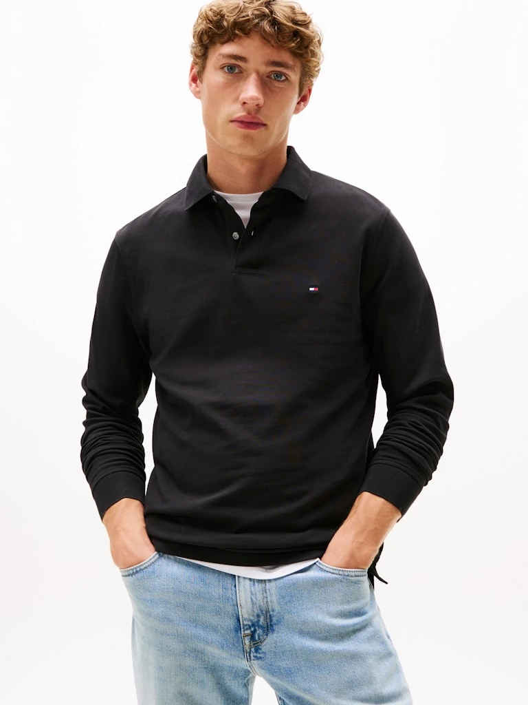 Tommy Hilfiger Erkek Siyah Uzun Kollu Polo Yaka T Shirt