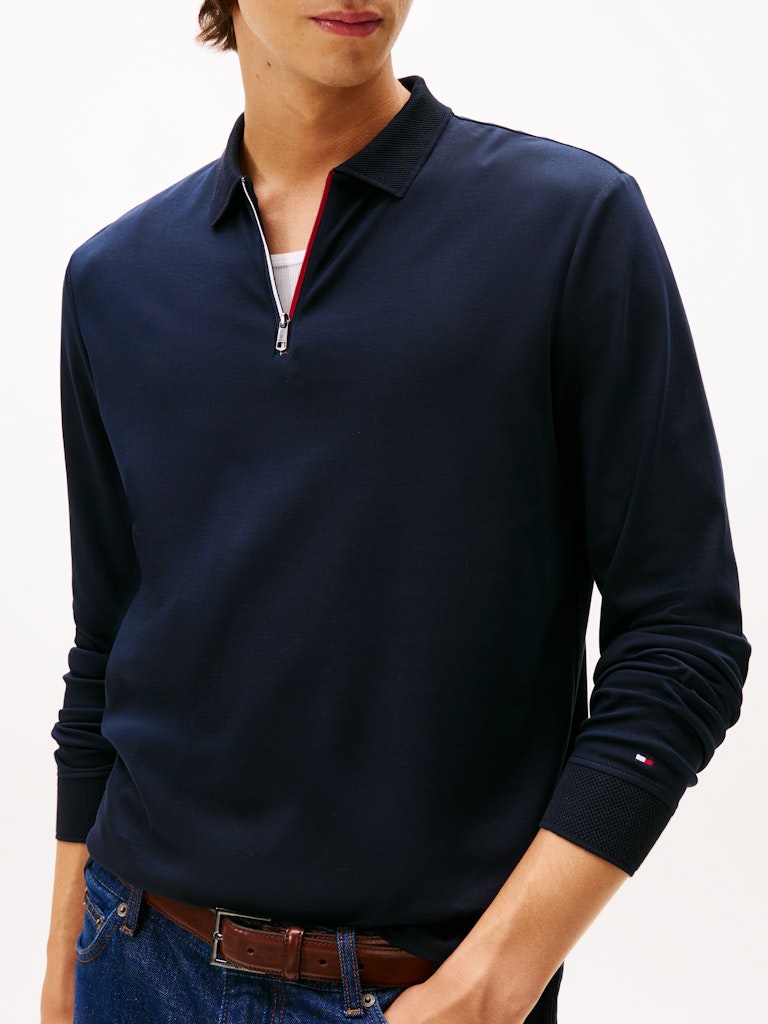 Tommy Hilfiger Erkek Fermuarlı Polo Yaka Lacivert T-Shirt