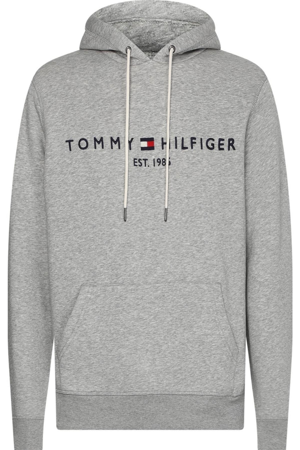 Tommy Hilfiger Pamuk Gri Erkek Kapşonlu Sweatshirts