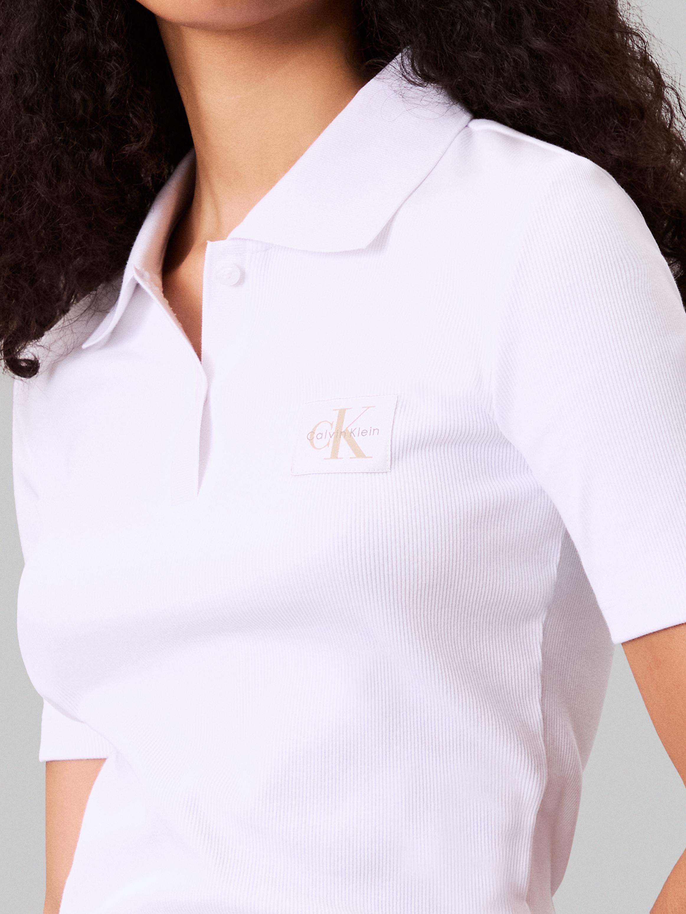 Calvin Klein Kadın Beyaz Düğmeli Polo Yaka T Shirt