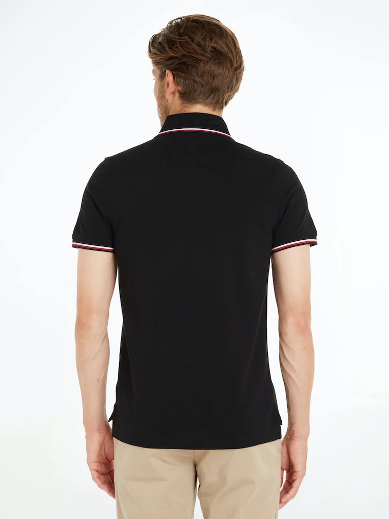 Tommy Hilfiger Pamuk Siyah Erkek Kısa Kollu Düğmeli Polo Yaka T-Shirt