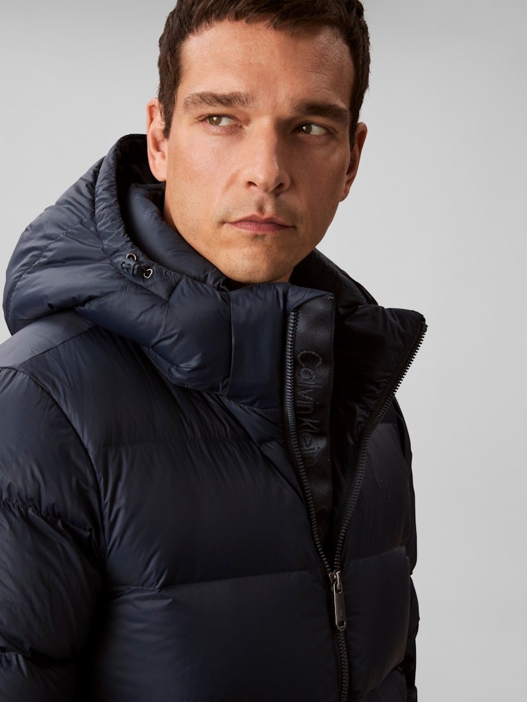 Calvin Klein Erkek Lacivert Kaz Tüyü Puffer Kapşonlu Kaban