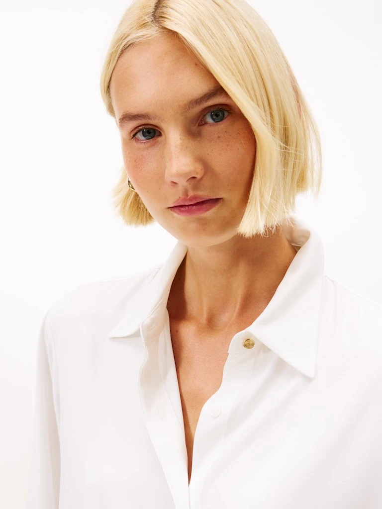 Tommy Hilfiger Kadın Beyaz Viskon Uzun Kollu Gömlek