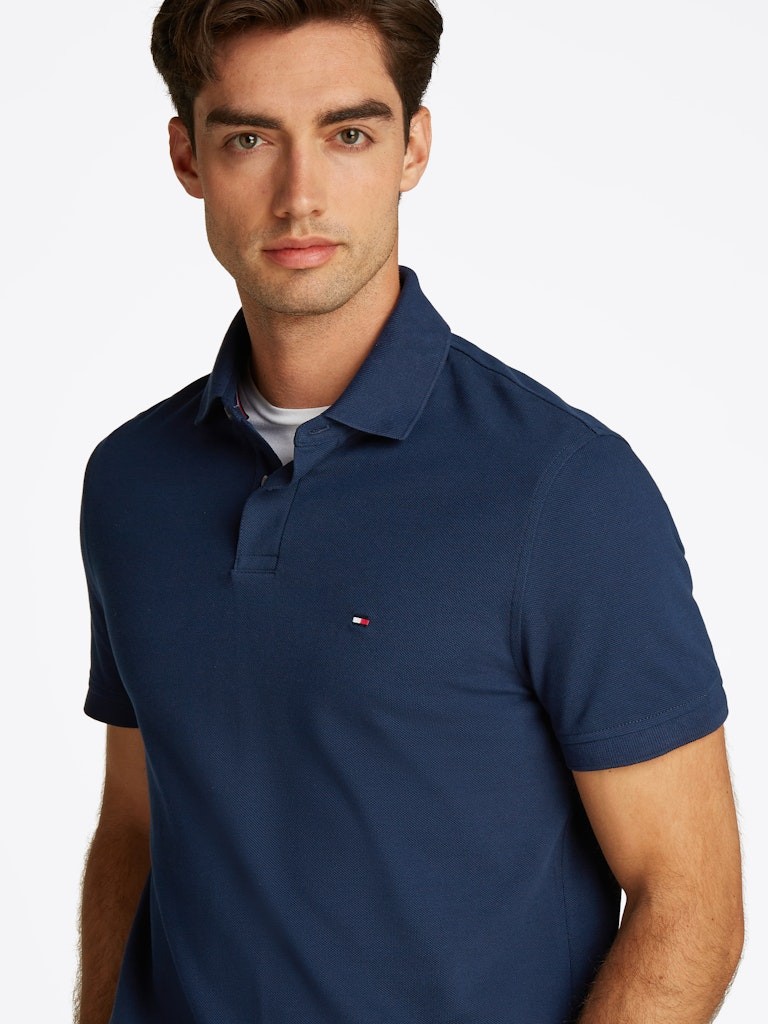 Tommy Hilfiger Organik Pamuk Lacivert Erkek Kısa Kollu Düğmeli Polo Yaka T-Shirt - MW0MW17770DAF