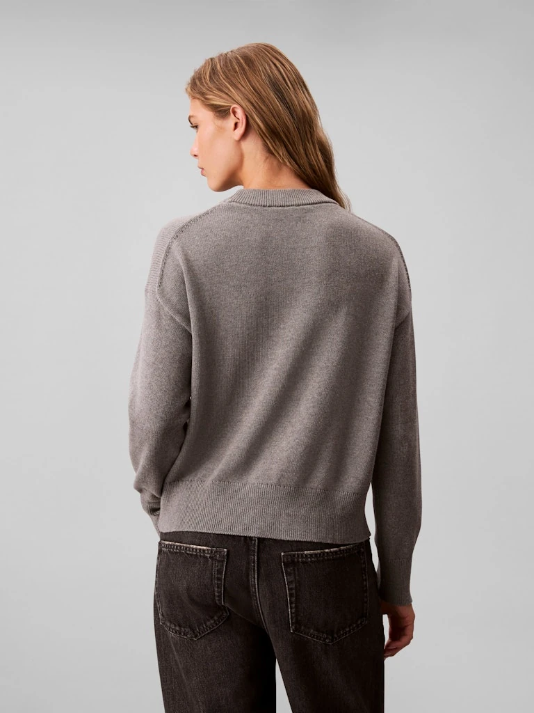 Calvin Klein Kadın Gri Pamuk O Yaka  Triko