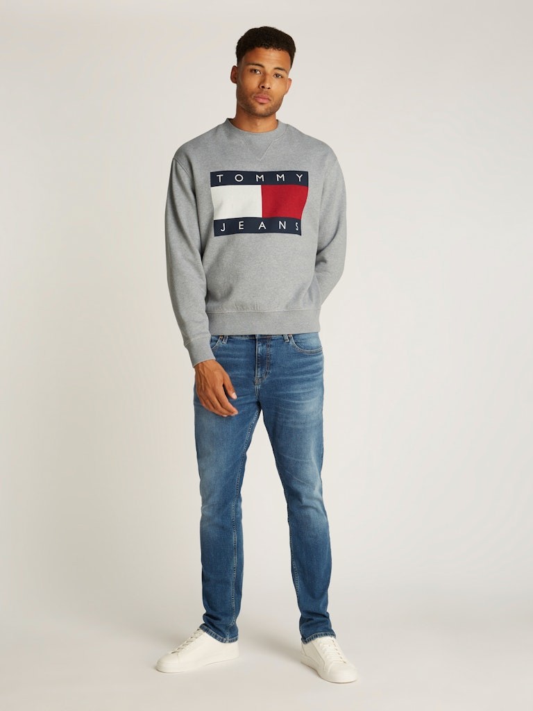 Tommy Jeans Melange Flag Crew Erkek Uzun Kollu Gri Sweatshirt - DM0DM21186P6N