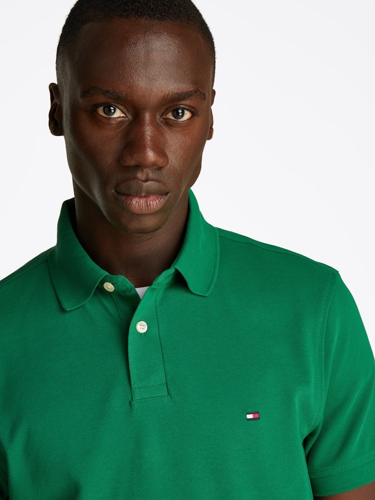 Tommy Hilfiger Organik Pamuk Yeşil Erkek Kısa Kollu Düğmeli Polo Yaka T-Shirt - MW0MW17770L4F