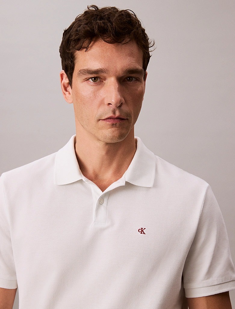 Calvin Klein Erkek Beyaz Düğmeli Polo Yaka T Shirt