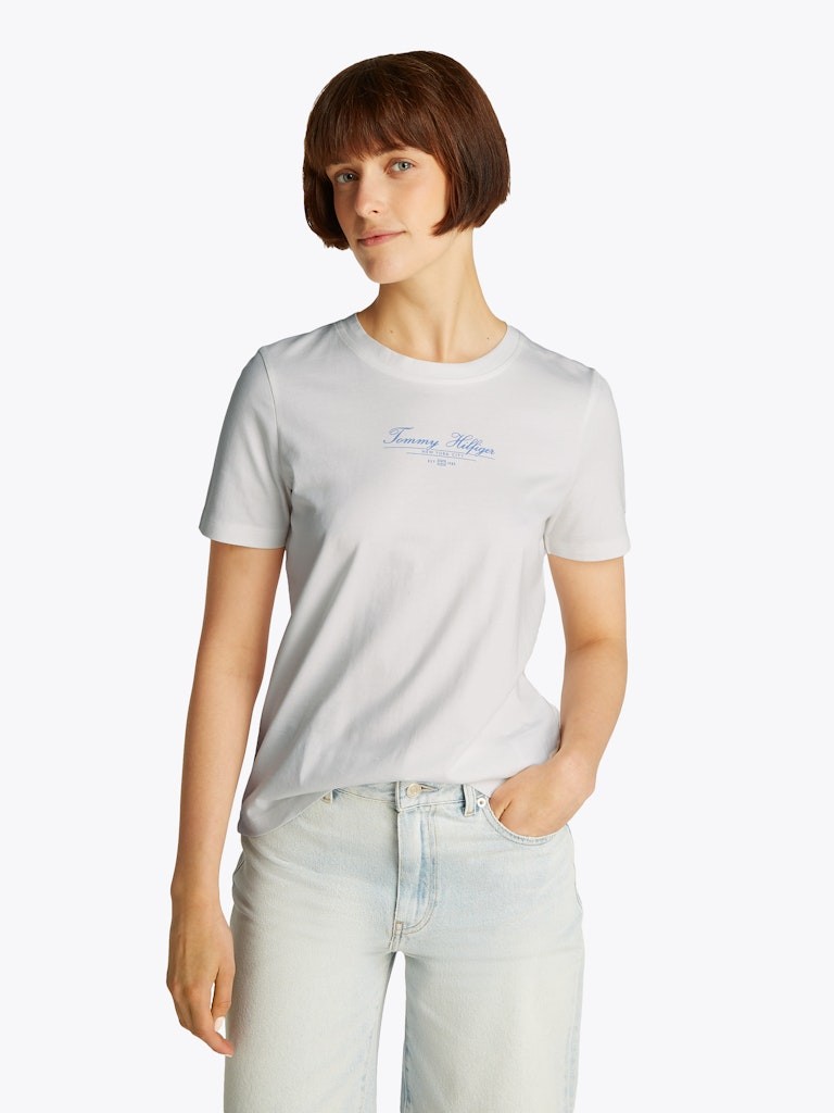 Tommy Hilfiger Rejeneratif Pamuk Beyaz Kadın Kısa Kollu T-Shirt - WW0WW45428YBL