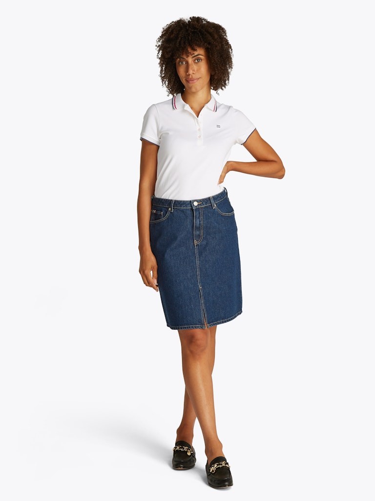 Tommy Hilfiger Rejeneratif Pamuk Beyaz Kadın Kısa Kollu Düğmeli Polo Yaka T-Shirt - WW0WW44517YCF