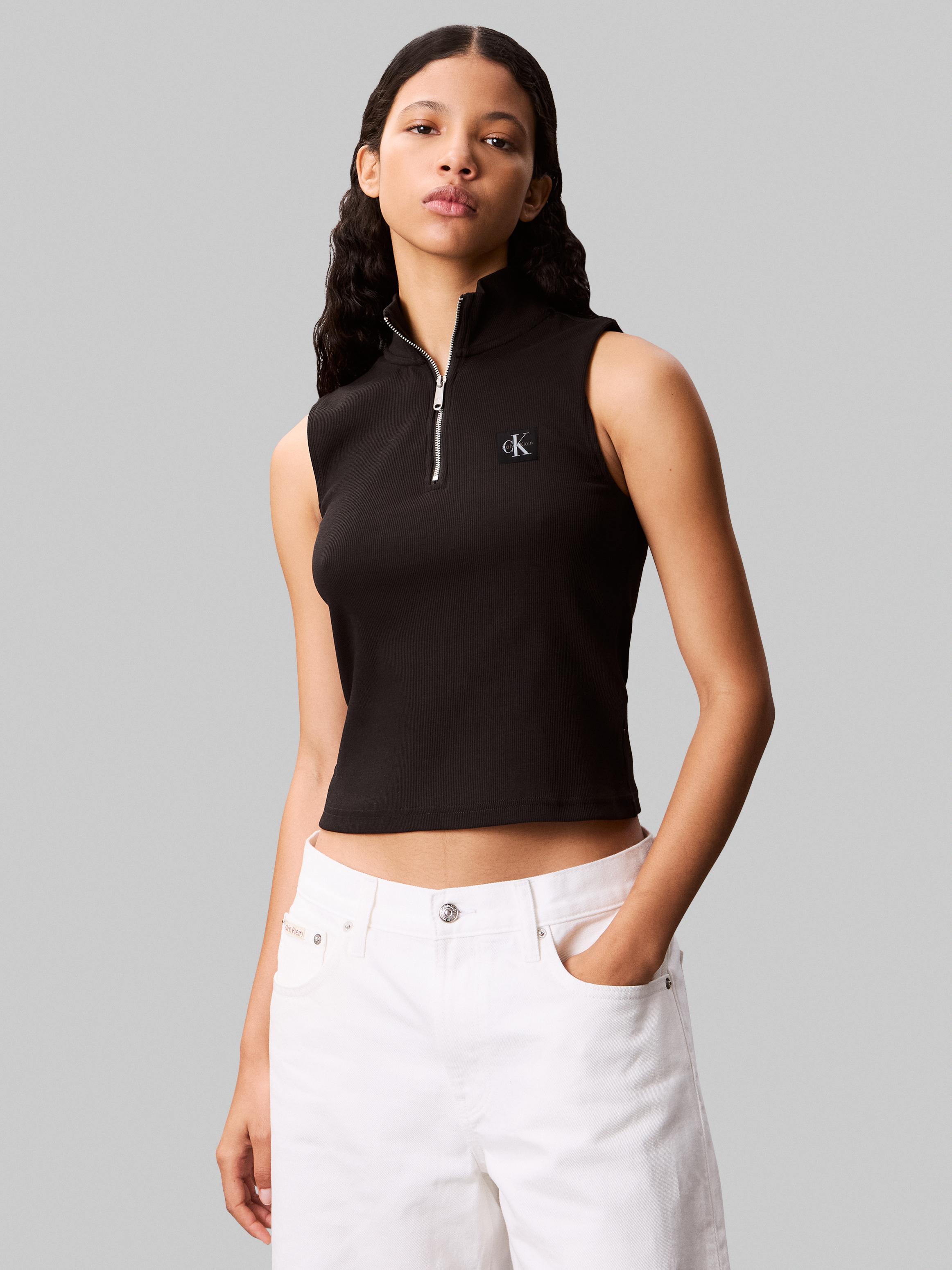Calvin Klein Kadın Siyah Atlet Fermuarlı T Shirt