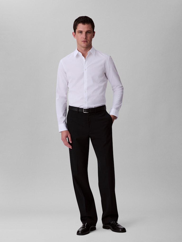 Calvin Klein Erkek Beyaz Poplin Dar Kesim Uzun Kollu Gömlek